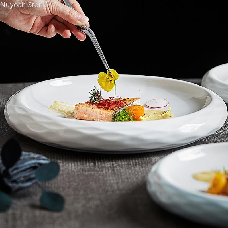 Creative White Round 11.6-inch Large Plate Restaurant Hotel Tableware Diamond Pattern Display Plate/dinner Set Plates and Dishes