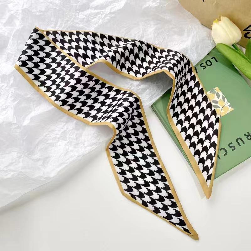 Small White And Tender Green Silk Scarf For Women, Thin Streamer, Headband, Hair Tie, Bag Decoration Long