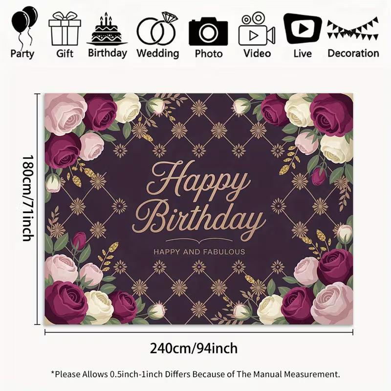 2D Lila Blumige Geburtstagskulisse, Happy Birthday Rosen-Party Hintergrundtuch