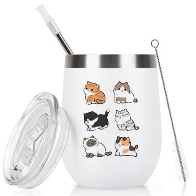 Livole Cat Perfect for Women and 350ml Stainless Steel Tumbler with Lid and Insulates for Hot or Cold Cute Gift Gift, Men, Straw, Drinks, (White)