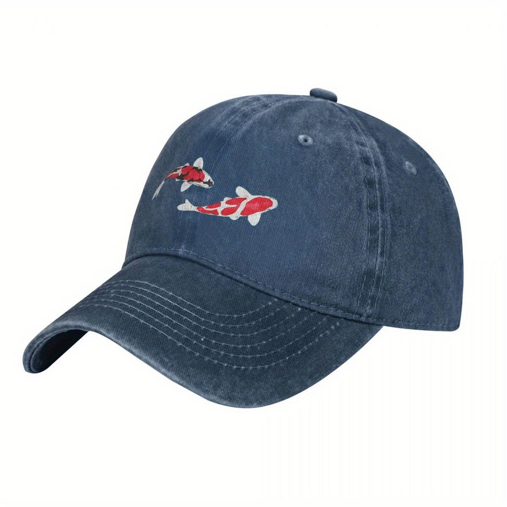 Koi Fish Baseball Cap Japanese Style Denim Adjustable Cotton Hat for Men Women