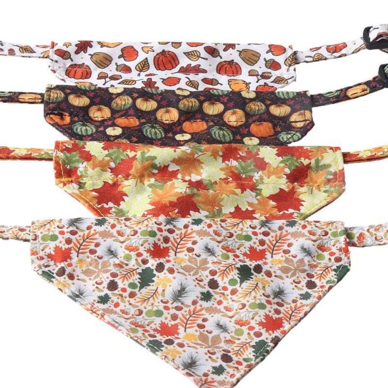 New Pet Collar Thanksgiving Maple Leaf Pumpkin Series Cat Collar with Sunflower Bandana  Dog Accessories for Small Dogs Leash