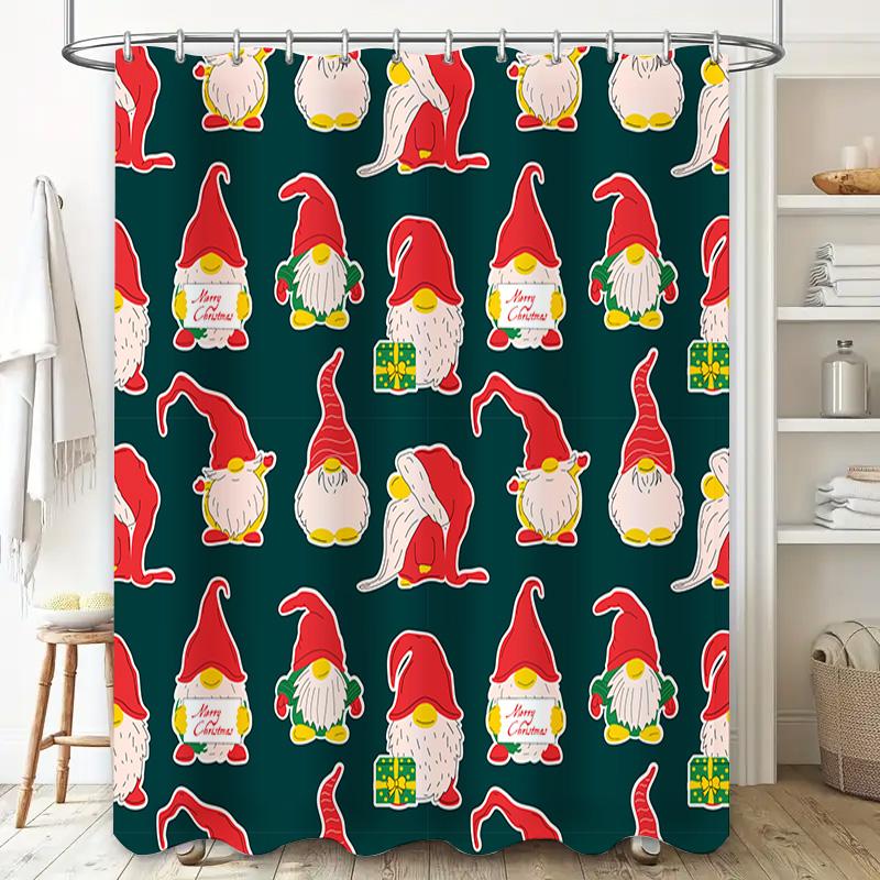 Christmas Gnomes Shower Curtain Green Festive Holiday Decor For Bathroom 3D Printed Waterproof Fabric Bath Shower Cover Set With
