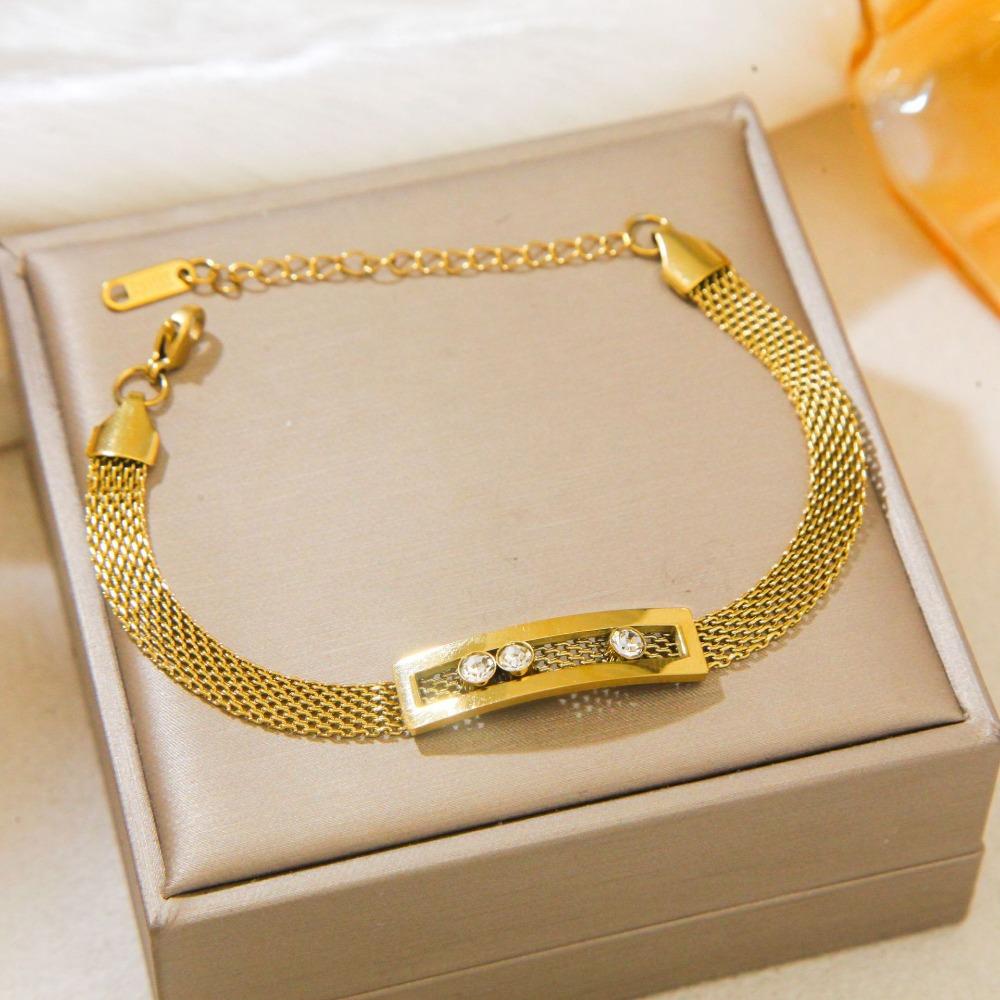 New Four-leaf Clover Bracelet Mesh Watch Bracelet Light Luxury Titanium Steel Watch Strap Chain Jewelry