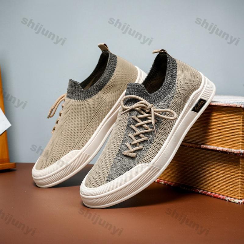 Fashion Men's Fly Weave Shoes Autumn Mesh Breathable Fashion Lace Up Outdoor Casual Shoes Lightweight Comfortable Non Slip Vintage Flats