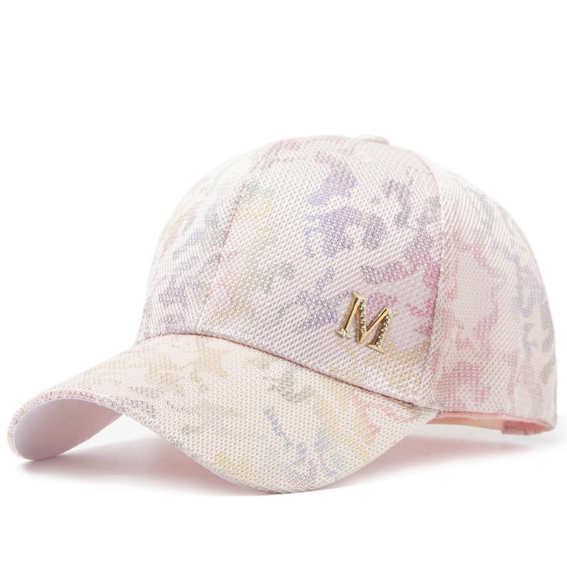 New Women's Baseball Cap Summer Casual Mesh Cap Fashion Metal Decoration Baseball Caps Print Outdoor Sun Visor Hat Adjustable
