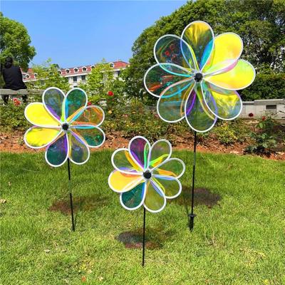 Colorful Color Film Windmill Flower Bird Repelling Windmill Durable Wind Chime  Party