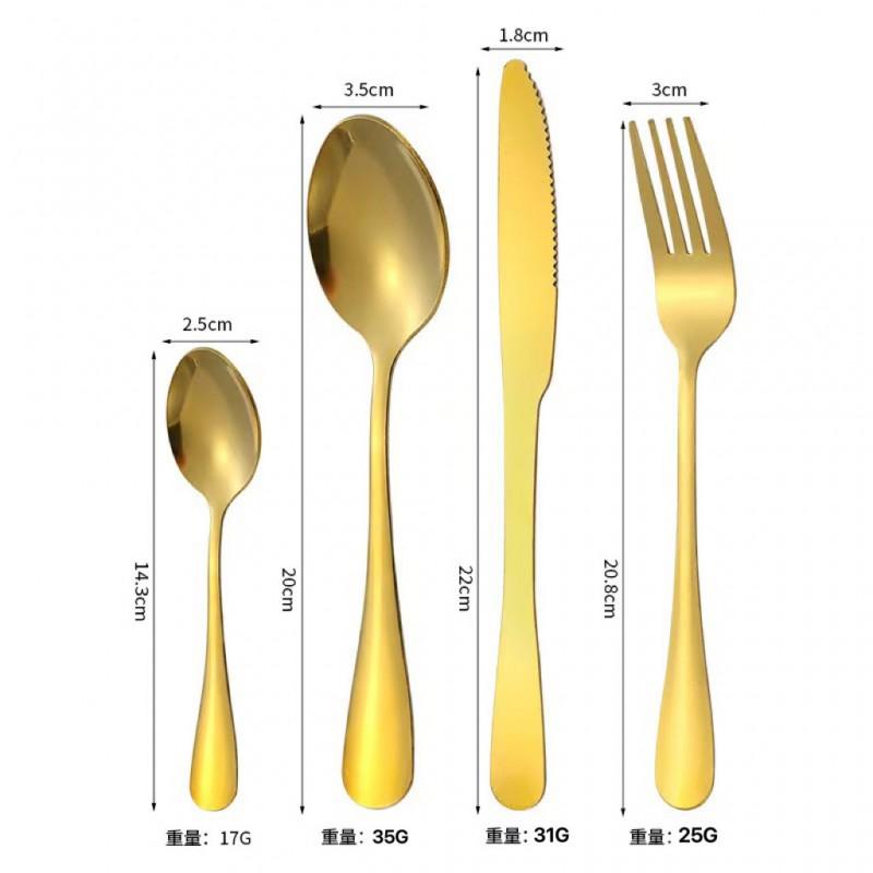 24-teiliges Edelstahl-Besteckset Essbesteck Messer Gabel Löffel Geschenkbox Güte 410 Nordischer Stil Gold