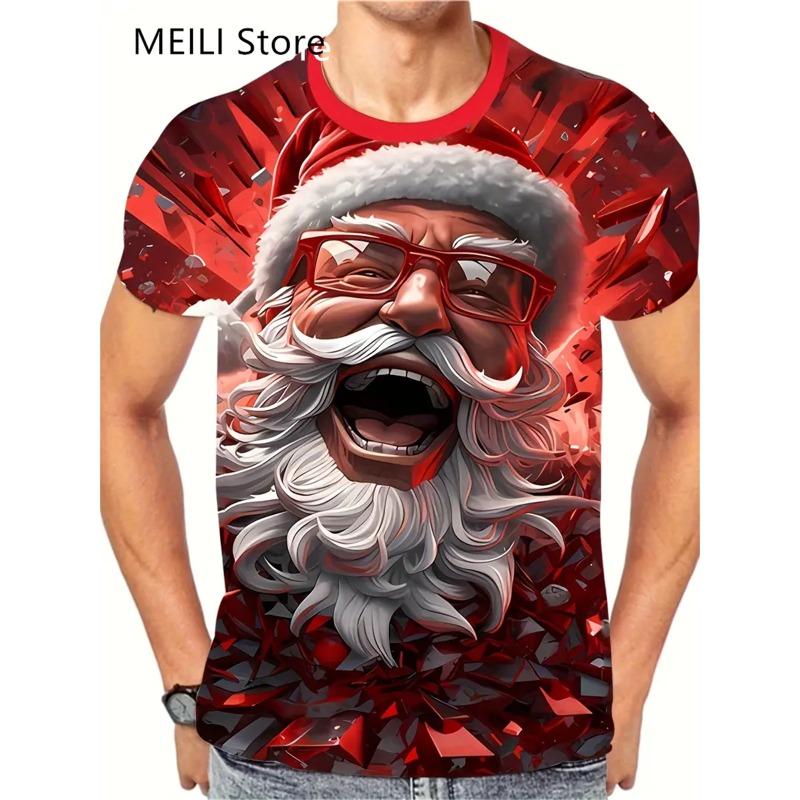 Christmas 3D Santa Claus Print T Shirt for Men Casual Short Sleeve Tee Shirts Fashion O-Neck Top New Year Gift Oversized T-Shirt