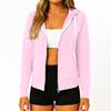 Women's Fashionable Solid Color Long Sleeved Hooded Pocket Zipper Casual Sweatshirt Jacket
