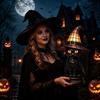 Hexenhut Tischlampe Halloween-Thema Tischlampe Hut LED Nachtlicht Handgefertigt Buntglas Acryl Tischlampe für Innen Schlafzimmer