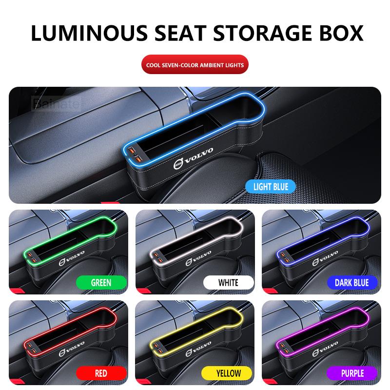Pro Volvo XC40 XC60 XC70 XC90 S40 S60 S90 V40 V50 V60 V90 Auto USB Ambientní světlo Úložný box na sedadlo Box do mezery sedadla Autopříslušenství
