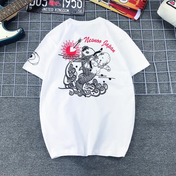 Japanische Tide-Marke Glücklicher Geist Kleiner Teufel Angeln Karpfen Druck Reine Baumwolle Übergröße T-Shirt Herren Damen Lokomotiven