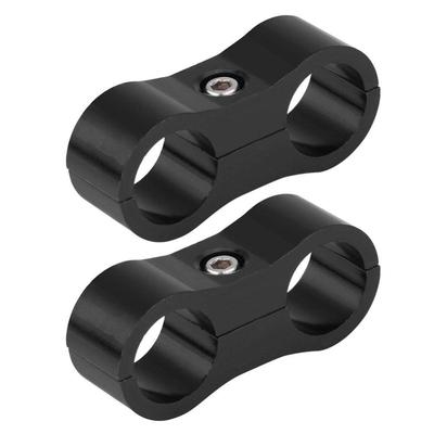 Qiilu [2pcs] AN6 Hose Separator Clamp Fitting Adapter Bracket Aluminum Alloy Universal (Black)