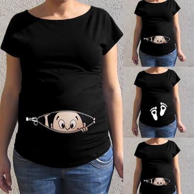 Frauen Mutterschaft Kurzarm Cartoon Print Tops T-shirt Schwangerschaft Kleidung