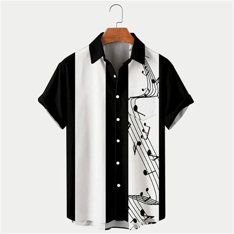 Men's Shirt Summer Hawaiian Shirt Pattern Print Music Notes Outdoor Street Short Sleeved Printed Clothing Fashion Designer