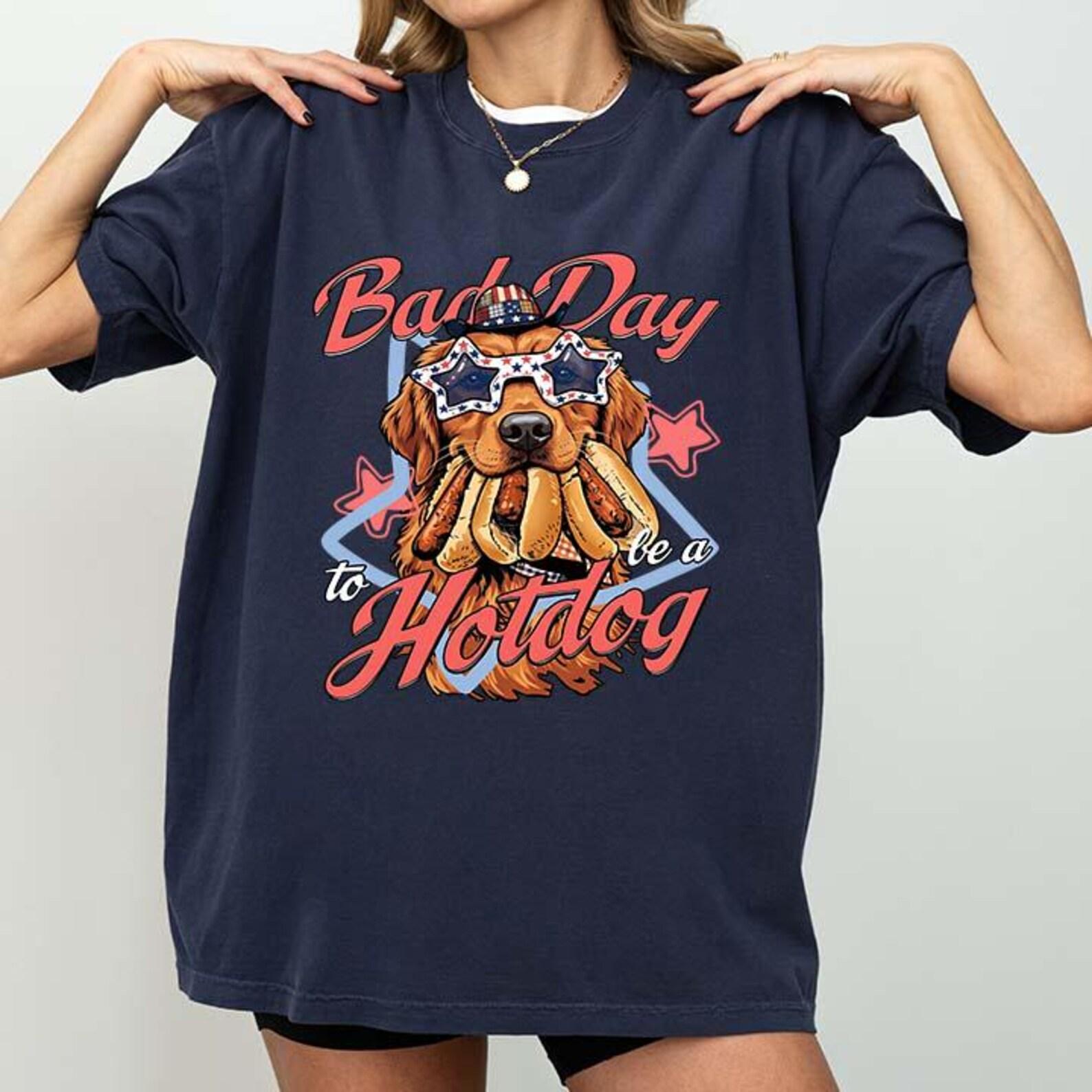 Golden Retriever 4th Of July Shirt, Bad Day To Be A Hotdog Shirt, Funny Hotdog Tee, Funny BBQ Patriotic T-Shirt, Memorial Day M