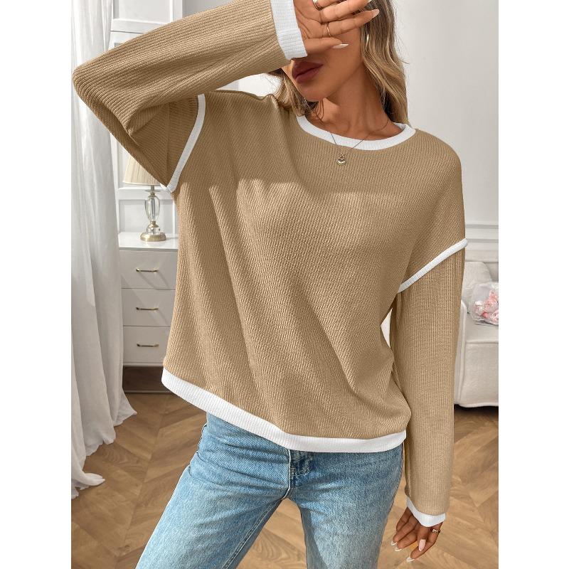 TIFICY Women's Fashion Casual Spring Autumn Solid Color Print Long Sleeve O-Neck Blouses & Shirts
