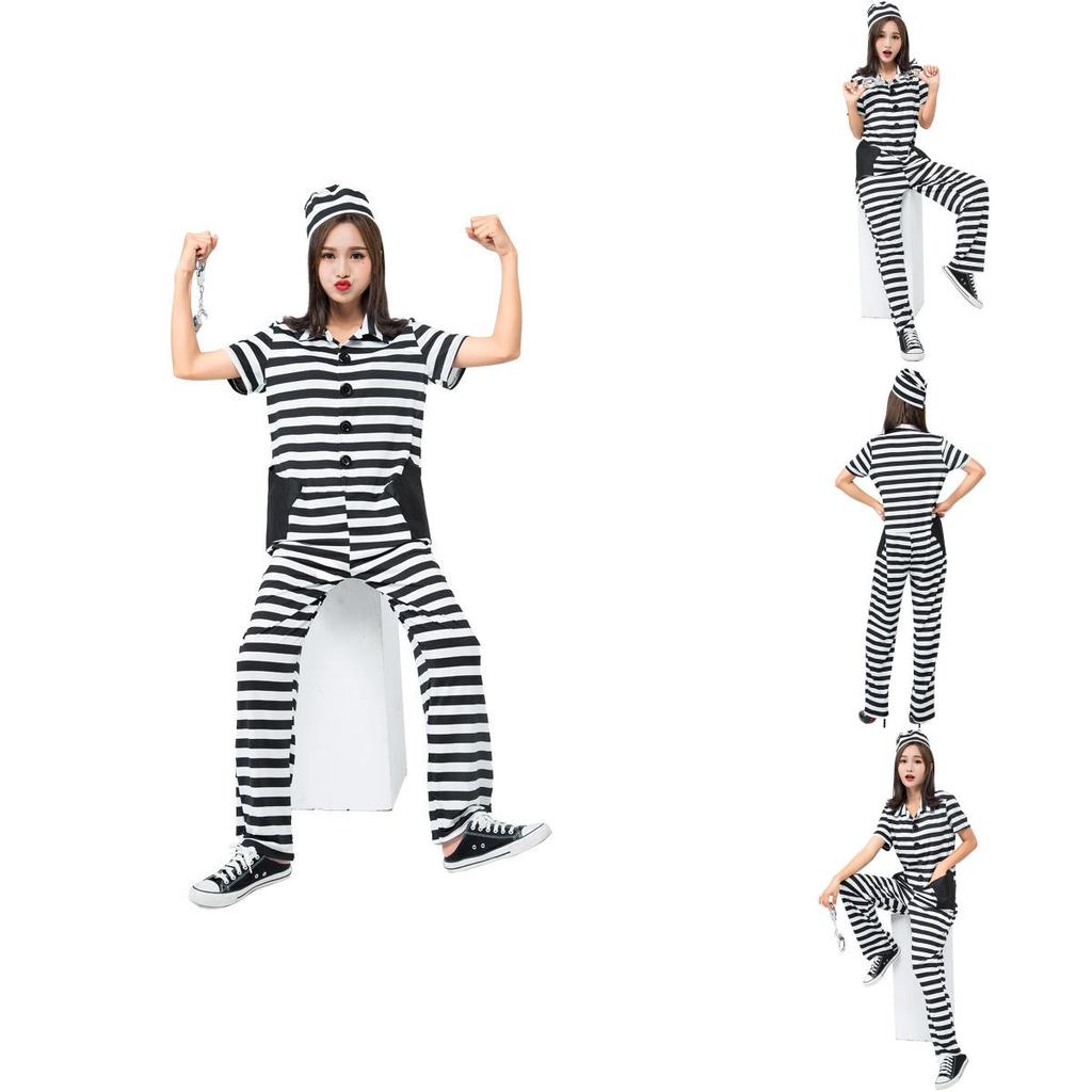Japanese Anime Striped Prisoner Costume For Cosplay And Stage Performance