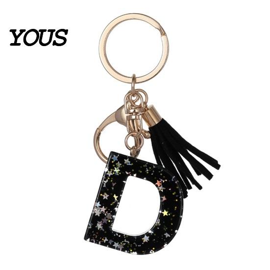 Lightweight Keychain Pendant, Sequins Star Letter A-Z Charm with Tassel, Gift Alphabet Initial Metal Keyring for Handbag Backpack Bag