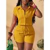 IHUASU Women's Fashion Casual Short Sleeve POLO Neck  Pants Suits