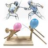 Balloon Bamboo Man Battle Handmade Wooden Fencing Puppets Wooden Bots Battle Game Two-Player Fast-Paced Balloon Battle Game 5