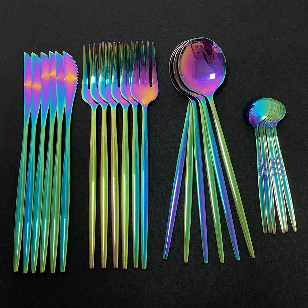 24Pcs White Gold Cutlery Set Kitchen Tableware Set Stainless Steel Dinnerware Set Knife Fork Spoon Dinner Set Dishwasher Safe