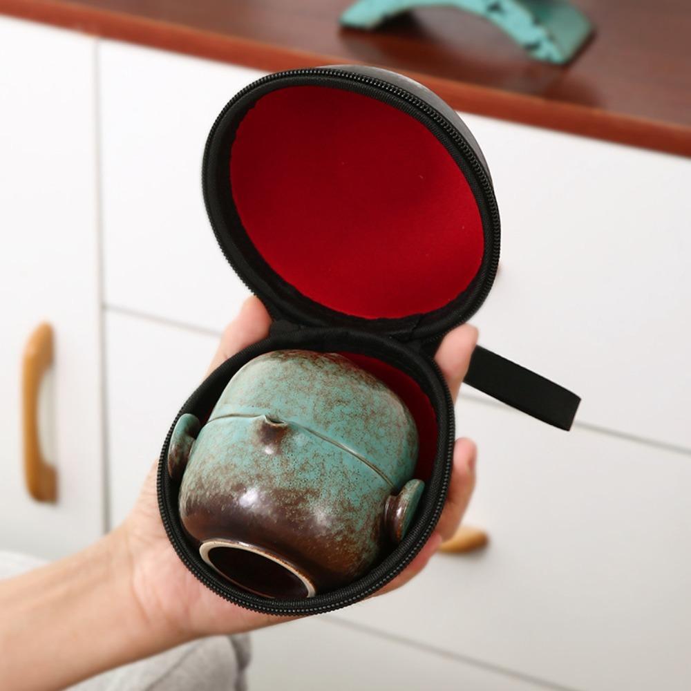 Creative 2 in 1 Tea Ceremony Teapot Set with Storage Bag Mini Travel Teapot Ceramic Quick Cup Living Room