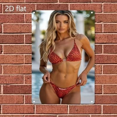 Kovová dívka v bikinách Nástěnné umění Červený leopard Plátno Tisk Domácí dekorace Barový plakát