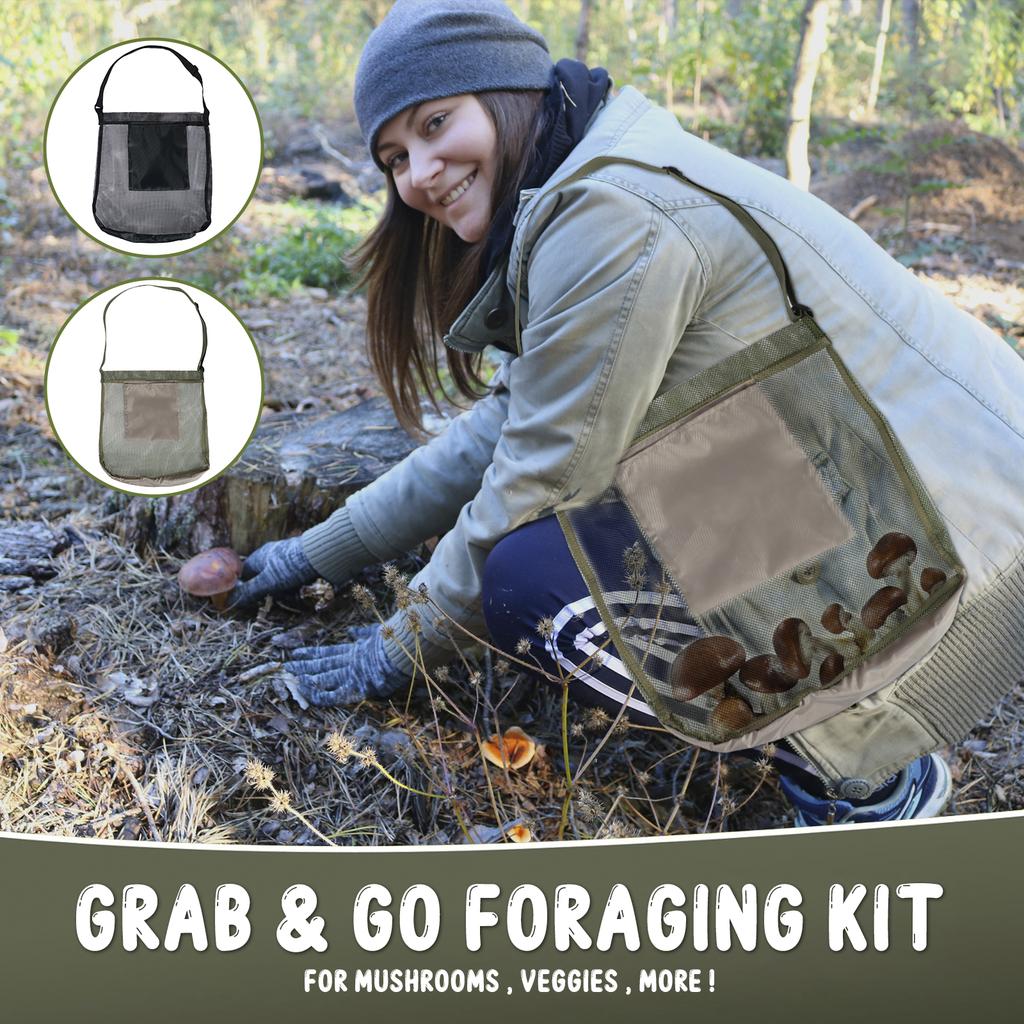 Mushroom Foraging Bag Mesh Outdoors Mushroom Hunting Pouch with Adjustable Shoulder Strap Multipurpose Harvesting Bag