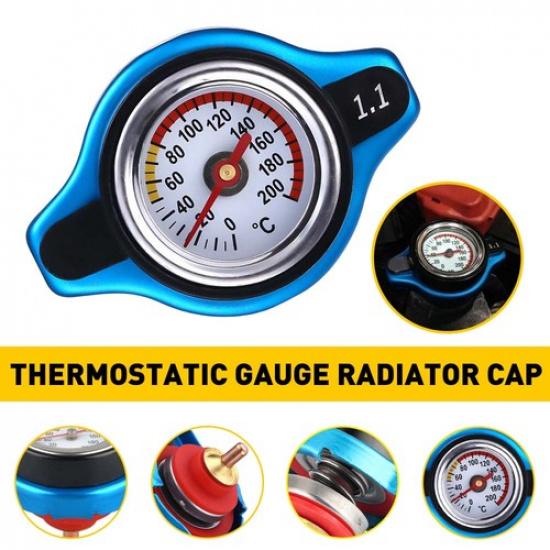 Blue Car Thermostatic Gauge Cap Radiator Cover Small Head With Water Temp Meter