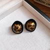 Silver Needle Retro Coffee Leopard Print Round Flower Stud Earrings Temperament Maillard Earrings Autumn and Winter Premium Earrings