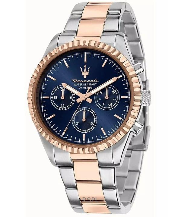 Maserati Competition Two Tone Stainless Steel Blue Sunray Dial Quartz R8853100040 100M Men's Watch