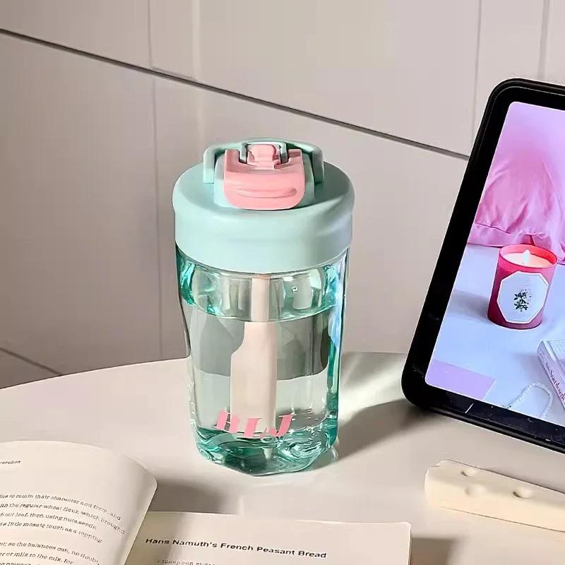 570/700ml Cute Water Bottle Sport Tumbler For Girls Kids Plastic Aesthetic Ice Hot Coffee Tea Juice Cup School Drinking Bottle