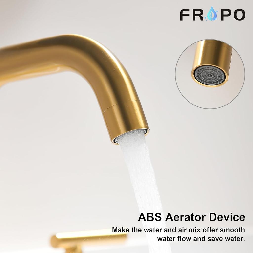 Brushed Gold Bathroom Faucet for Sink 3 Hole, 8 inch Widespread Bathroom Faucet | Brass Gold Vanity Faucet with 360° Swivel Spout 2 Handle Gold