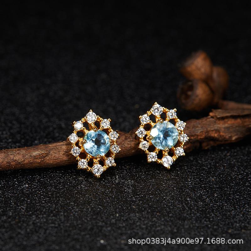 Premium Cooling S925 Sterling Silver Plated 18K Gold Natural Colored Treasure Stud Earrings, Wind Niche Jewelry Does Not Fade