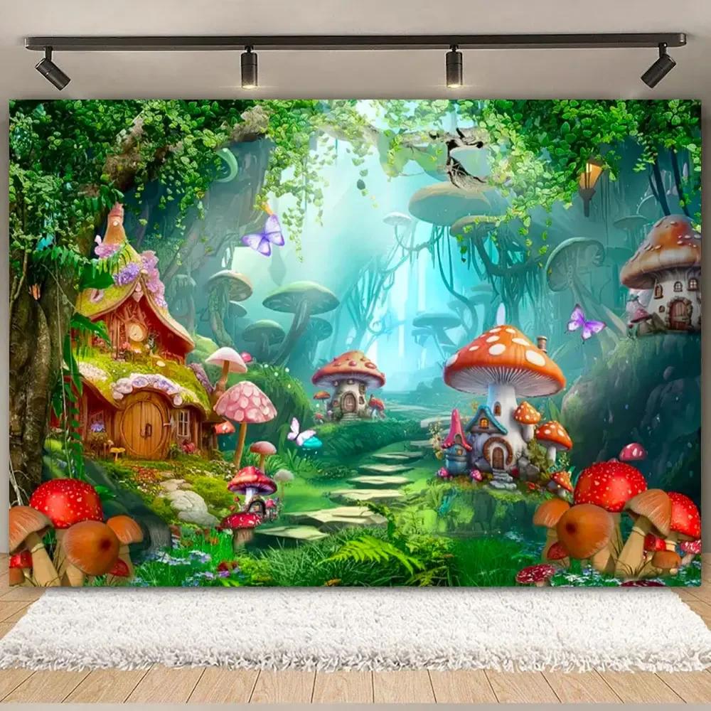 Fairy Tale Enchanted Forest Backdrop Photography Wonderland Dreamy Jungle Mushroom Baby Birthday Party Backgrounds Decor Prop