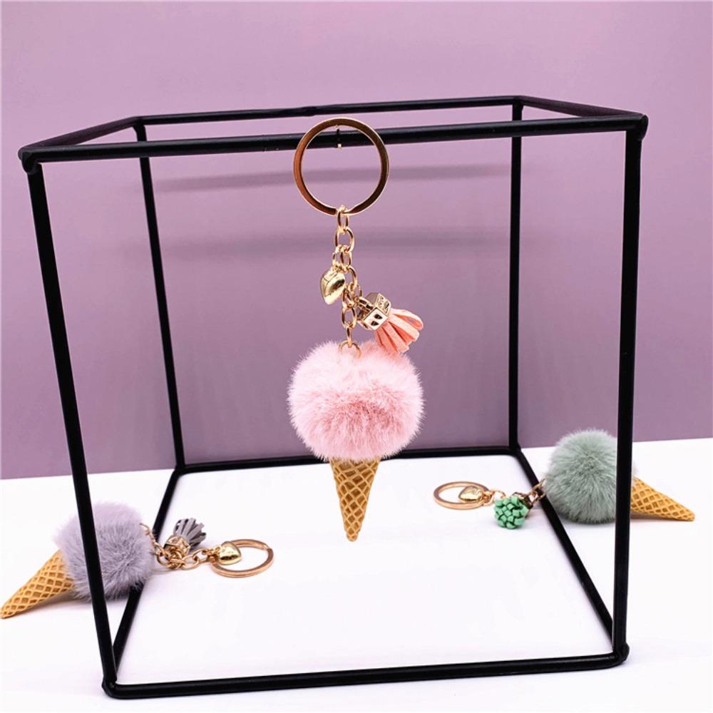 Ice Cream Keychain Cute Bag Cartoon Plush Pendant Cone Car Key Chain Ring Hairball Creative Gift