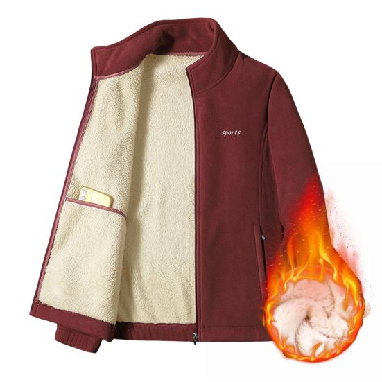 Men Jacket Stand Collar Long Sleeve Thickened Velvet Lined Warm Winter