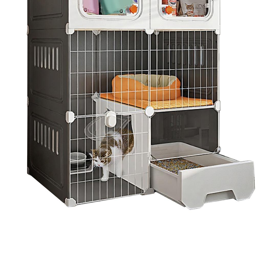 Integrated Cat House with Cat Bed Cat Crate Indoor Catio Bowl DIY Metal Wire Cat Kennel Cats Litter Box for Cats Villa