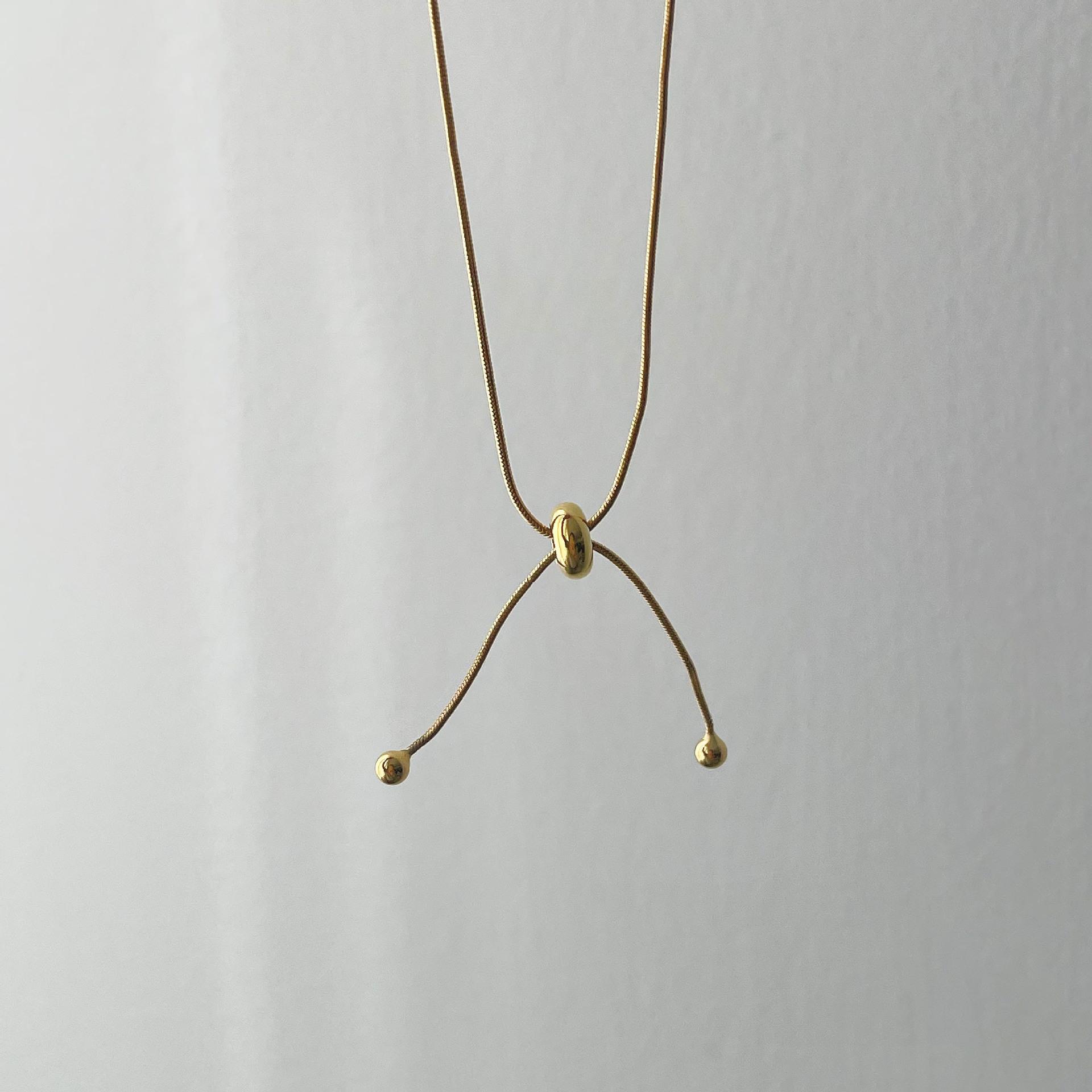 Korean version simple bow pull-up necklace women s versatile silver snake bone chain S925 silver retractable 925 silver