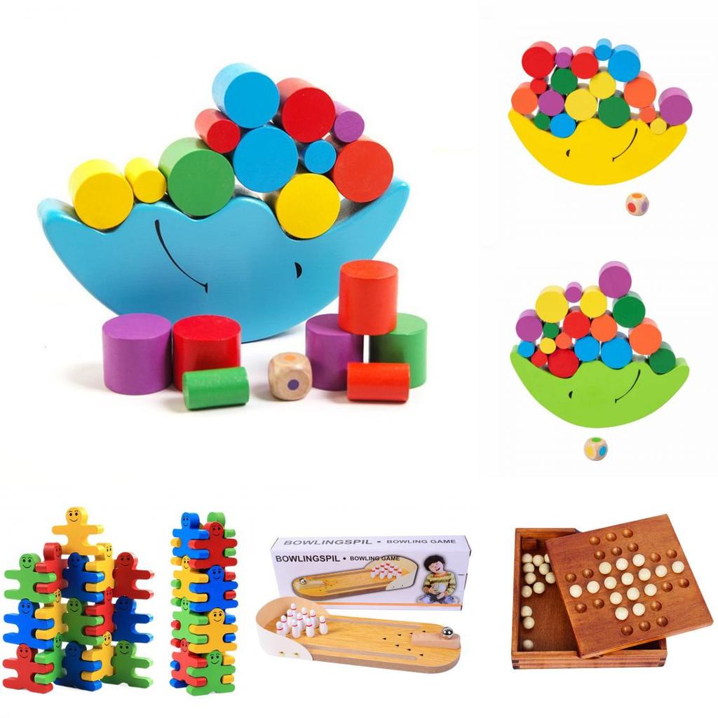 Wooden Childrens Moon Balance Beam Game With Stacking Blocks For Early Learning