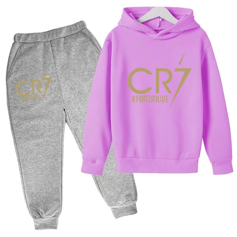 Kids Fashion CR7 Hoodie Boy Girl Toddler Pullover 3-12 Years Football Letters Clothing Casual Top+Pants 2P Brand Coat Sports Set