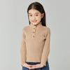 Autumn/Winter Girls' Mid-High Neck Ribbed Knit Sweater Top
