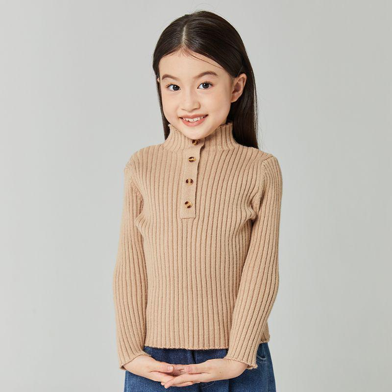 Autumn/Winter Girls' Mid-High Neck Ribbed Knit Sweater Top