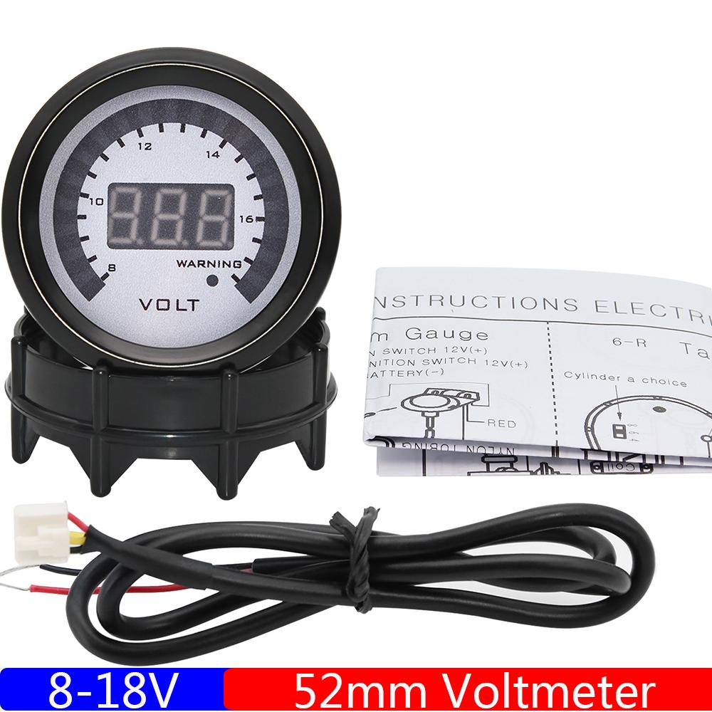 2"; 52MM VOLTMETER Universal Gasoline Engine 12V Car Gauge 8-18V Voltage Digital VOLT Meter Automobile With LED