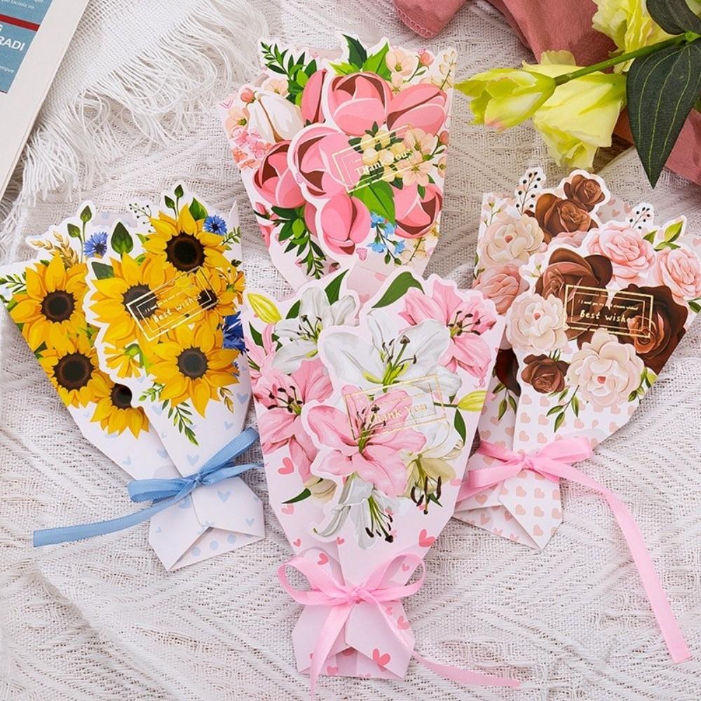 Paper Craft Flower Bouquet Greeting Card 3D Invitation Card Greeting Card  Christmas Celebration
