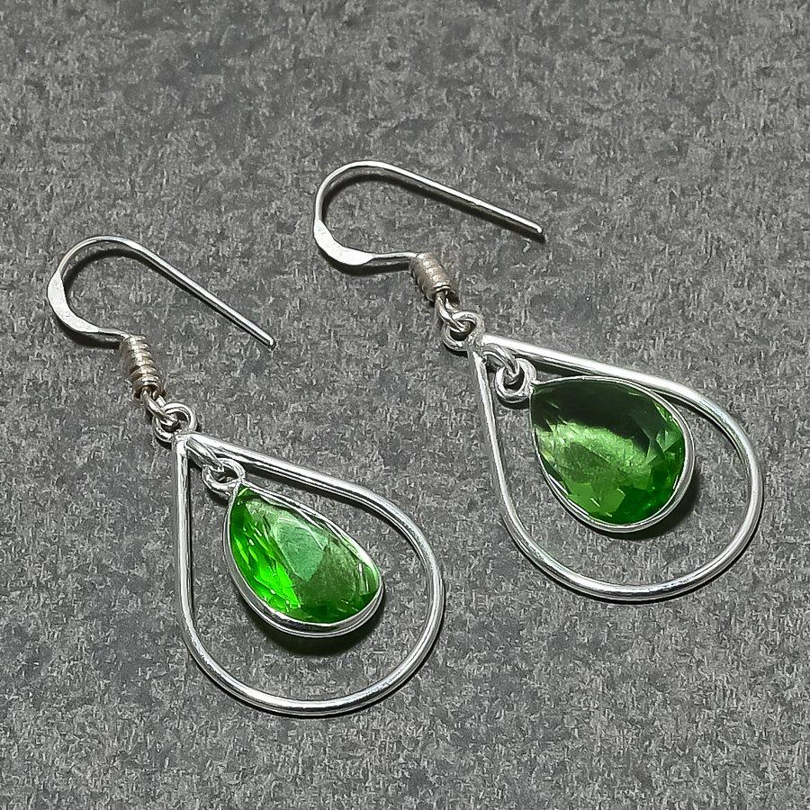 Green Amethyst Pear Shape Gemstone Bezel Earring Handmade Awesome Jewelry 1.7"