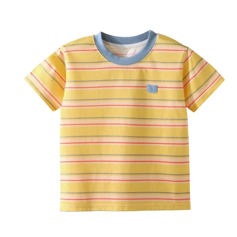

Summer Striped Printed Short Sleeved T-shirt Girls Clothes Fashion Color Blocked Children s Casual Top Boys Girls Clothes 80 жовтий