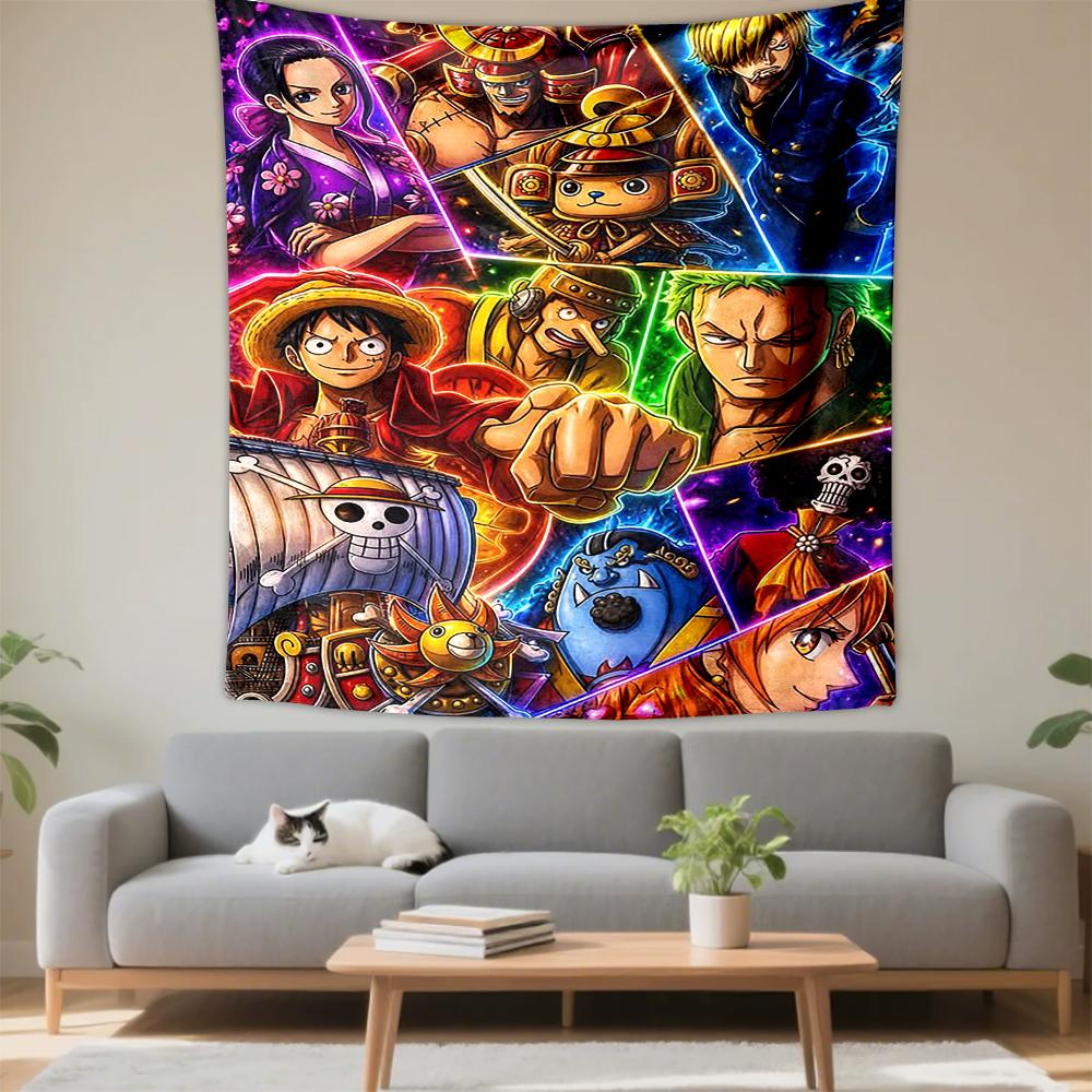 Colorful Anime Collage of Pirate Crew Members Patterned tapestry for bedroom and living room home decor